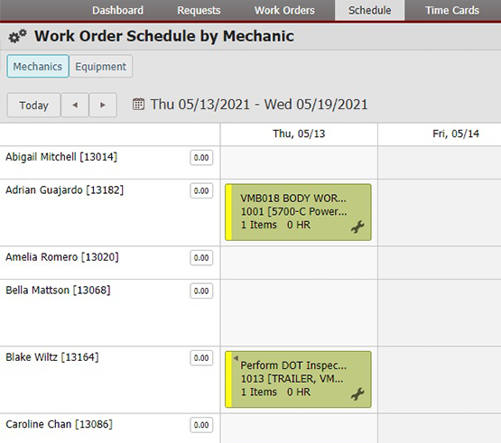 view of Schedule in Maintain